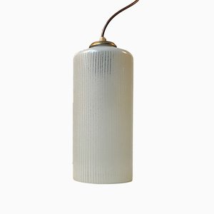 Vintage Tubular Pendant Light in Pinstriped Glass from Voss, 1950s