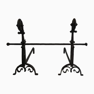 Hammered and Wrought Iron Snail Andirons, 1900s, Set of 2