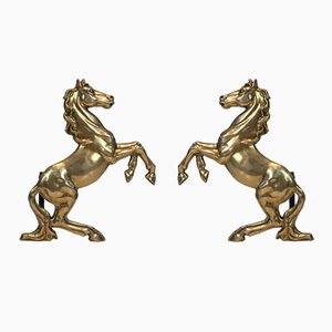 French Brass Horse Andirons, 1970s, Set of 2