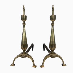 Brass and Wrought Iron Andirons, 1940s, Set of 2