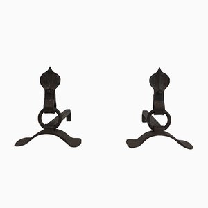 Modernist Wrought Iron Andirons, 1940s, Set of 2