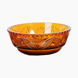 Vintage Bohemian Amber Cut Glass Bowl