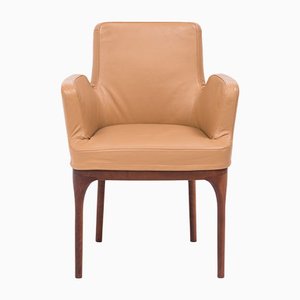 Set of Mid-Century Tan Leather Dining Chairs from Porada