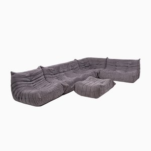 Canapé et Repose-pieds Togo Modulable Gris par Michel Ducaroy pour Ligne Roset, 1970s, Set de 5