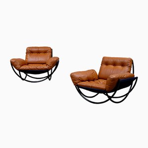 Fauteuils en Cuir & en Acier par Lennart Bender pour Wilo, 1968, Set de 2