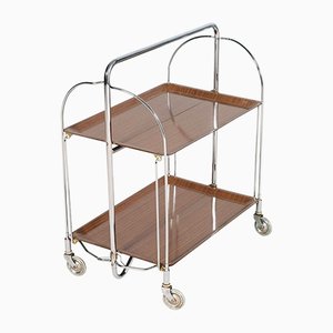 Carrello vintage pieghevole in formica e metallo cromato, anni '70