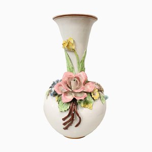 Italian Ceramic Vase with Floral Decorations from Bassano, 1920s