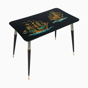 Lacquered Coffee Table with Printed Sails by Piero Fornasetti, 1950s