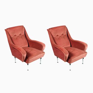 Set of Italian Velvet Lounge Chairs by Paolo Buffa, 1950s