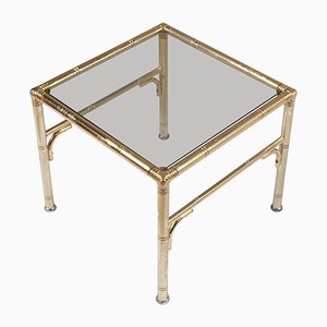 Mid-Century Gilt Metal and Smoked Glass Coffee Table by Jacques Adnet for Maison Baguès