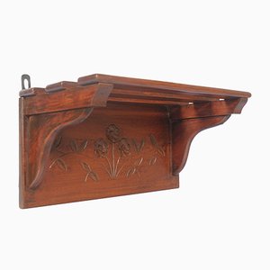 Small Antique Tyrolean Hand-Carved Walnut Wall Shelf