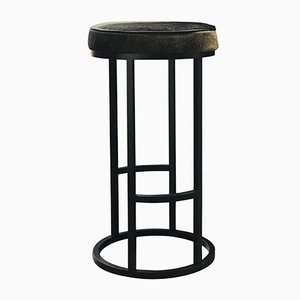 Powder-Coated Steel & Leather Diana Bar Stool by Casa Botelho