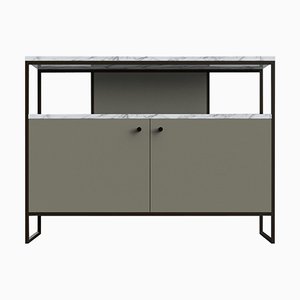 Consolle TV Eros in acciaio, pelle e marmo di Casa Botelho