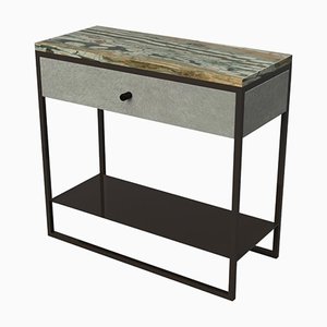 Marble, Ultraleather & Powder Coated Steel Eros Bedside Table by Casa Botelho