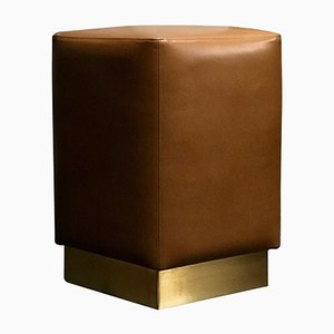 Ultra-Leather & Brass Ermes Pouf by Casa Botelho