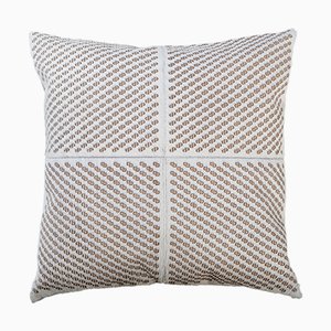 Winter White Patterned Cowhide Cushion with Leather Zip Tassels by Casa Botelho