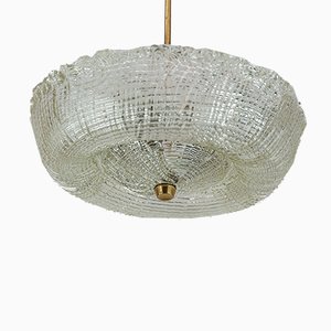 Lampada da soffitto in ottone e vetro di J.T. Kalmar, anni '60