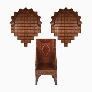 18th Century Hand-Carved Throne with 2 Crowns, Set of 2