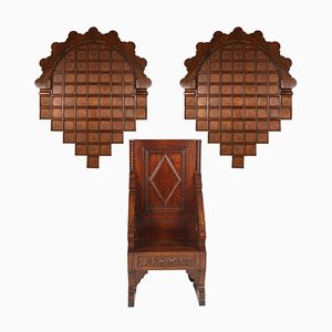 Set of 18th Century Hand-Carved Throne with 2 Crowns