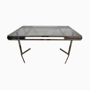 Mesa de comedor vintage de vidrio y metal niquelado