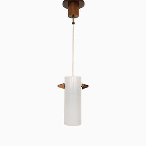 Lámpara colgante danesa vintage de vidrio y madera
