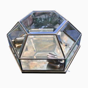 Applique Murale en Laiton et Cristal Taillé Transparent, 1950s