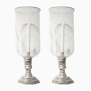 Linternas de vidrio y plata, década de 1900. Juego de 2