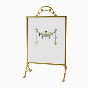 Vintage Italian Brass and Mirror Fireplace Screen, 1970s