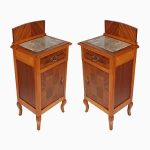 Antique Mahogany & Walnut Inlaid Nightstands, Set of 2