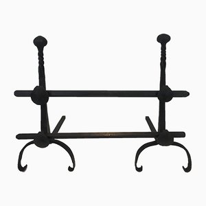 Chenets Antiques en Fer Forgé avec Doubles Barres, Set de 2