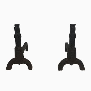 Vintage Cast Iron Andirons, 1940s, Set of 2