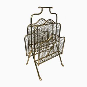 Vintage French Neoclassical Brass Magazine Rack from Maison Jansen, 1940s