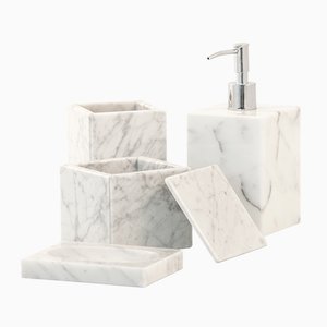 White Carrara Marble Bathroom Set from FiammettaV Home Collection, Set of 4