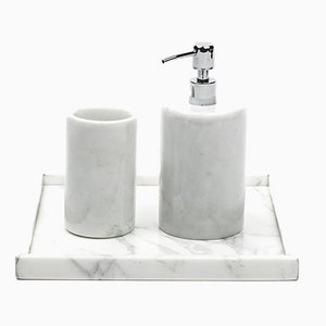White Carrara Marble Rounded Bathroom Set from FiammettaV Home Collection, Set of 2