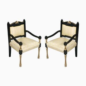 Fauteuils Antique Laqués et en Velours Doré, Italie, Set de 2