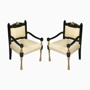 Set of Antique Italian Lacquered and Gilt Velvet Armchairs