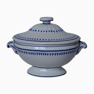 Oval Antique Hand-Painted Porcelain Soup Tureen