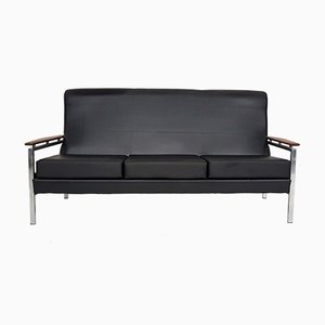 Vintage Black Vinyl Sofa By Rob Parry 1960s
