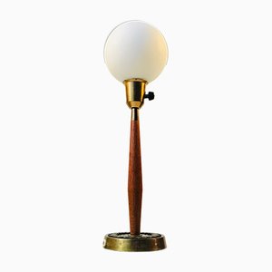 Lampada da tavolo in teak, ottone e bronzo di Hans Bergström per ASEA, anni '50