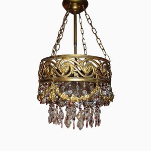 Lustre Cascade de Style Antique en Cristal Doré, 1920s