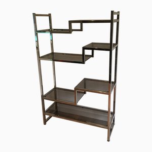 Chrome and Smoked Glass Shelving Unit, 1970s