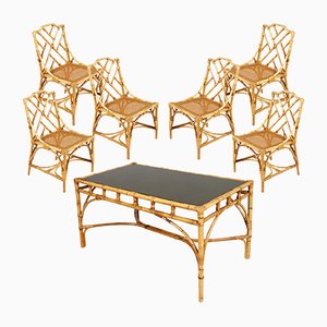 Tavolo e sedie Mid-Century in vimini e bambù