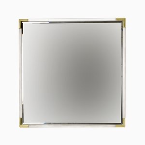 Vintage Acrylic Glass Square Bevelled Mirror, 1970s