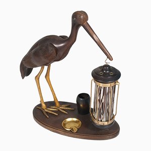 Art Deco Style Heron Table Lamp, Ashtray & Cigarette Service, 1940s