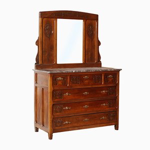 Art Nouveau Chest of Drawers with Marble Top & Beveled Mirror, 1900s