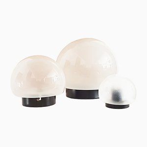 Sandblasted Glass & Black Metal Ceiling Lamps by Elio Martinelli for Martinelli Luce, 1960s, Set of 3