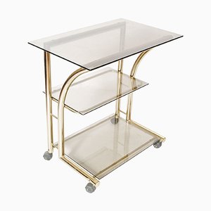 Gilt Brass & Glass Fumè Bar Cart, 1970s