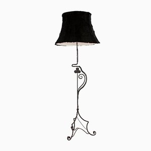 Antique Wrought Iron Floor Lamp with Fur Shade