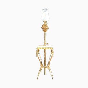 Antique Brass Floor Lamp with Onyx Pedestal