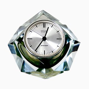 Horloge de Table en Verre Taillé et Cristal de F Kisslinger Rattenberg, Autriche, 1980s